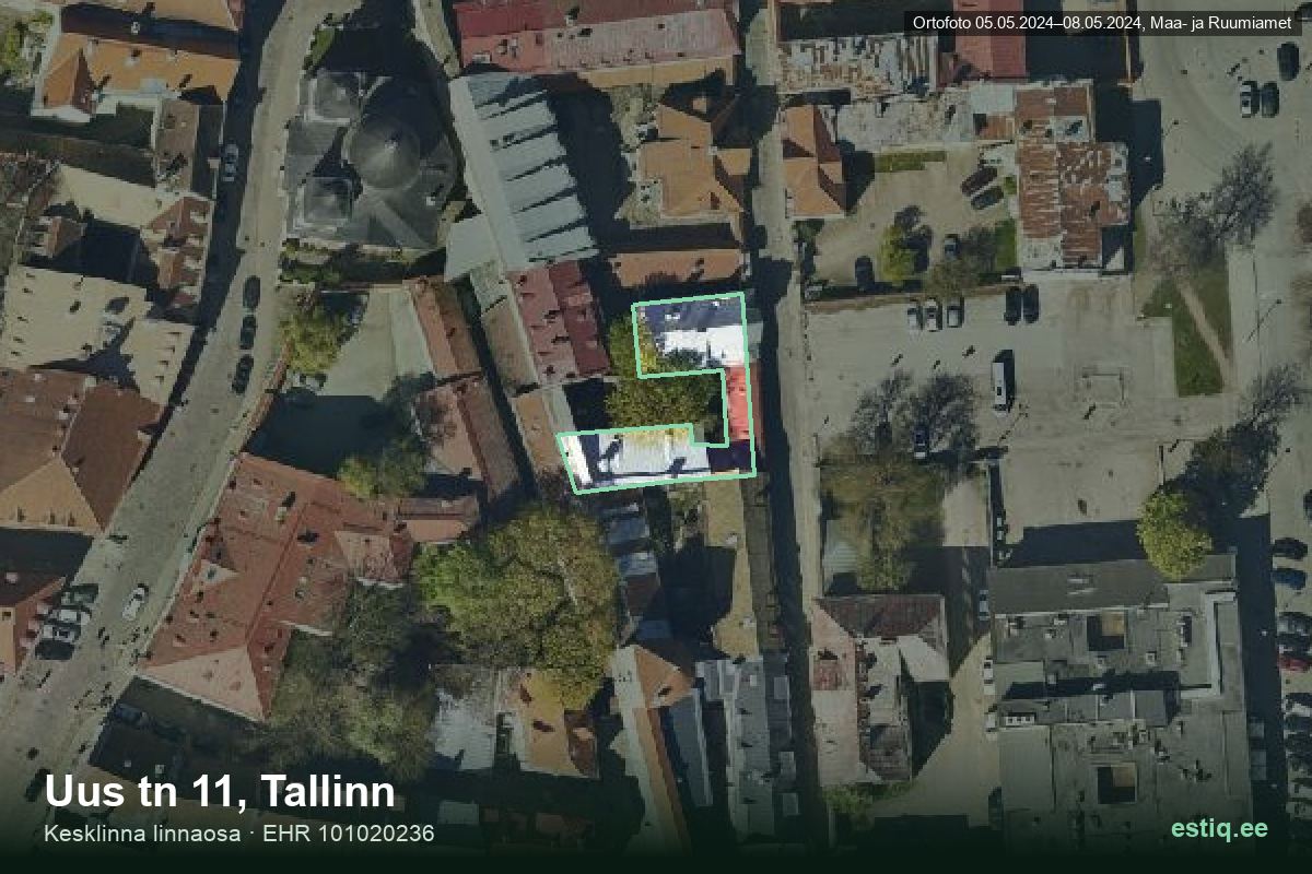 Uus tänav 11, Tallinn – hoone aerofoto, kontuur ehitisregistri (EHR) andmetest