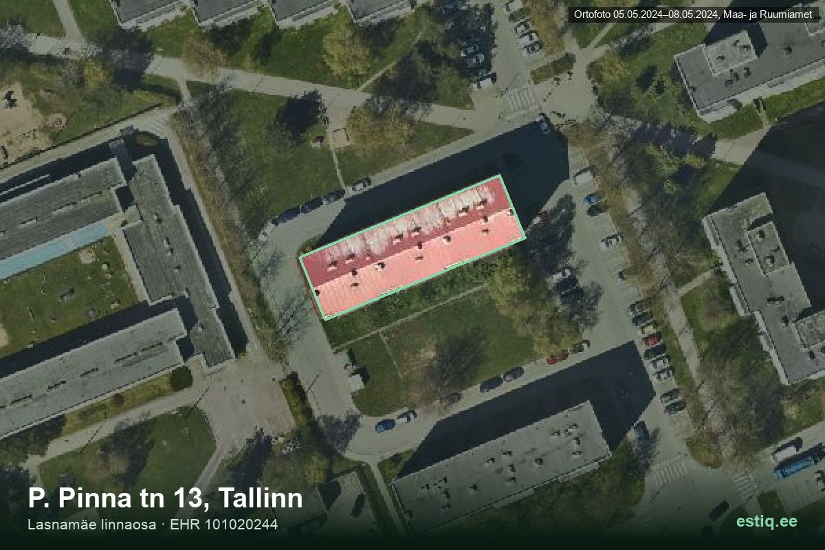 P. Pinna tänav 13, Tallinn – hoone aerofoto, kontuur ehitisregistri (EHR) andmetest