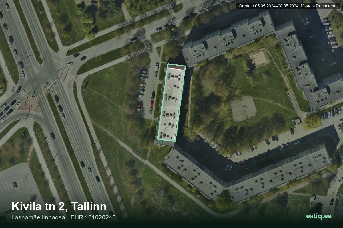 Kivila tänav 2, Tallinn – hoone aerofoto, kontuur ehitisregistri (EHR) andmetest