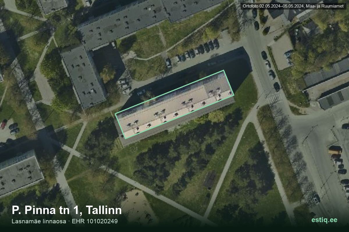 P. Pinna tänav 1, Tallinn – аэрофото дома, контур по данным регистра строений (EHR)