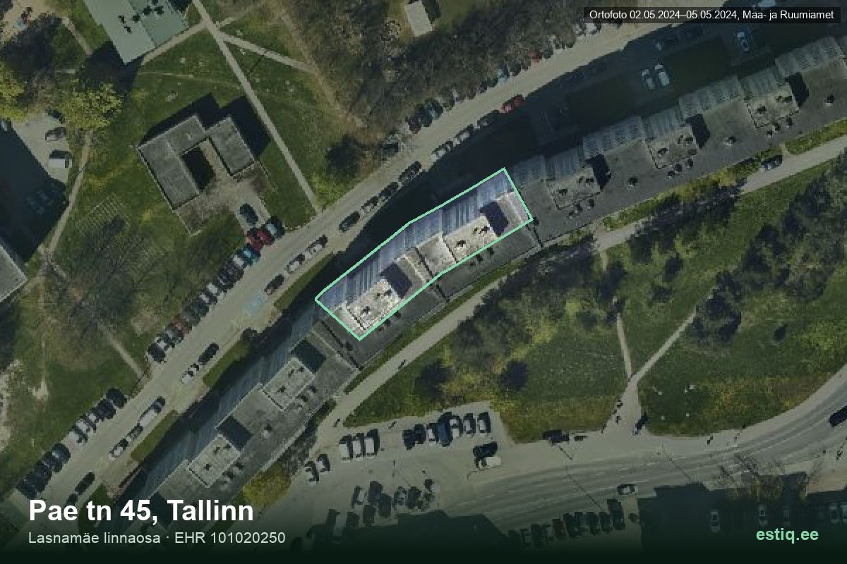 Pae tänav 45, Tallinn – hoone aerofoto, kontuur ehitisregistri (EHR) andmetest