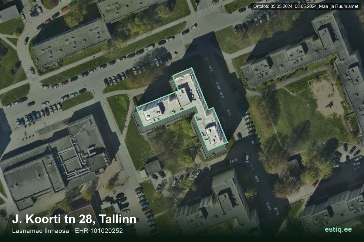 J. Koorti tänav 28, Tallinn – hoone aerofoto, kontuur ehitisregistri (EHR) andmetest
