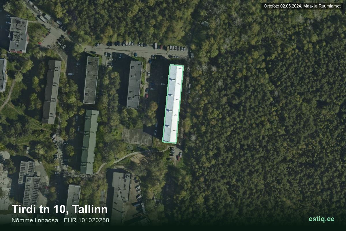 Tirdi tänav 10, Tallinn – hoone aerofoto, kontuur ehitisregistri (EHR) andmetest
