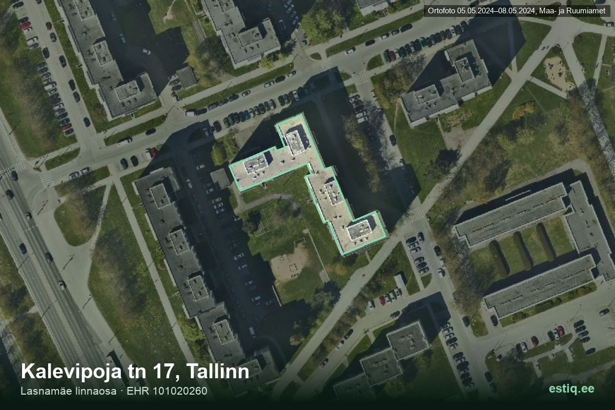 Kalevipoja tänav 17, Tallinn – hoone aerofoto, kontuur ehitisregistri (EHR) andmetest
