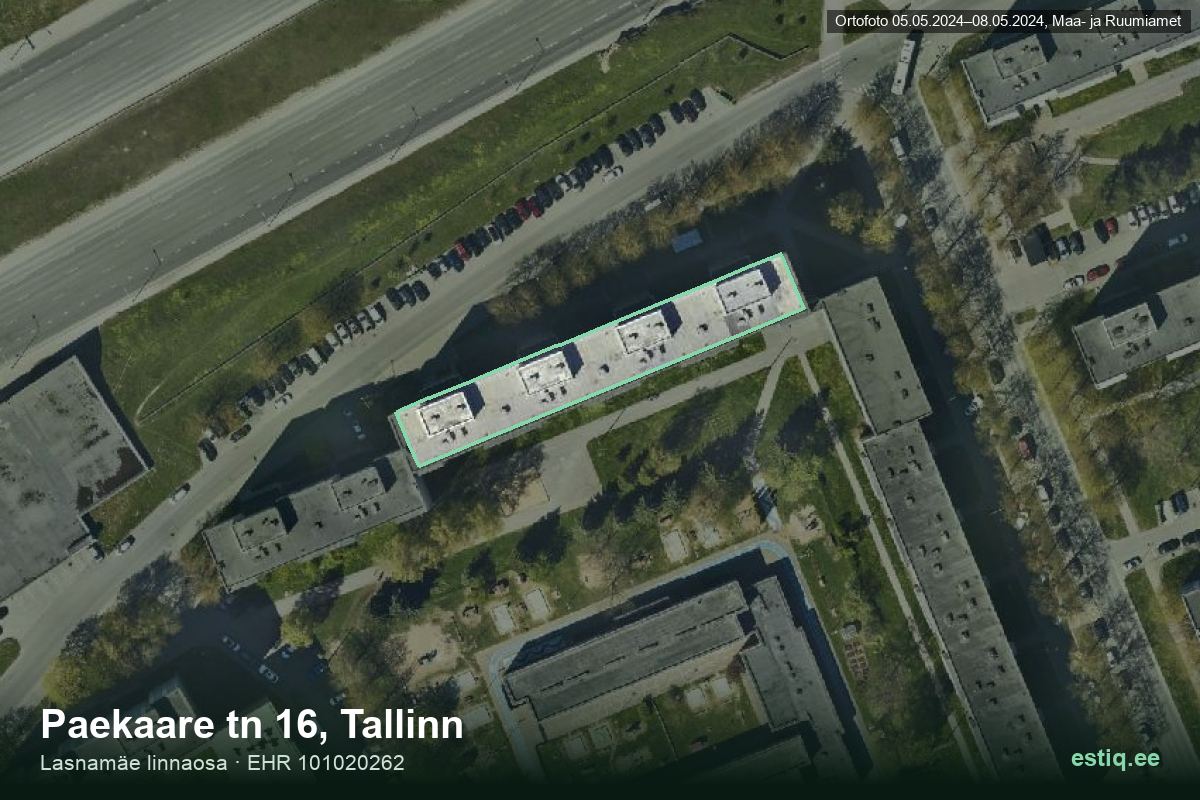 Paekaare tänav 16, Tallinn – hoone aerofoto, kontuur ehitisregistri (EHR) andmetest
