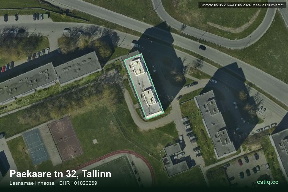 Paekaare tänav 32, Tallinn – hoone aerofoto, kontuur ehitisregistri (EHR) andmetest