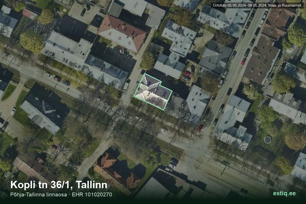 Kopli tänav 36/1, Tallinn – hoone aerofoto, kontuur ehitisregistri (EHR) andmetest