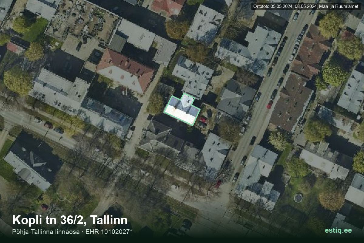 Kopli tänav 36/2, Tallinn – hoone aerofoto, kontuur ehitisregistri (EHR) andmetest