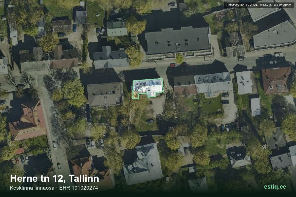 Herne tänav 12, Tallinn – hoone aerofoto, kontuur ehitisregistri (EHR) andmetest