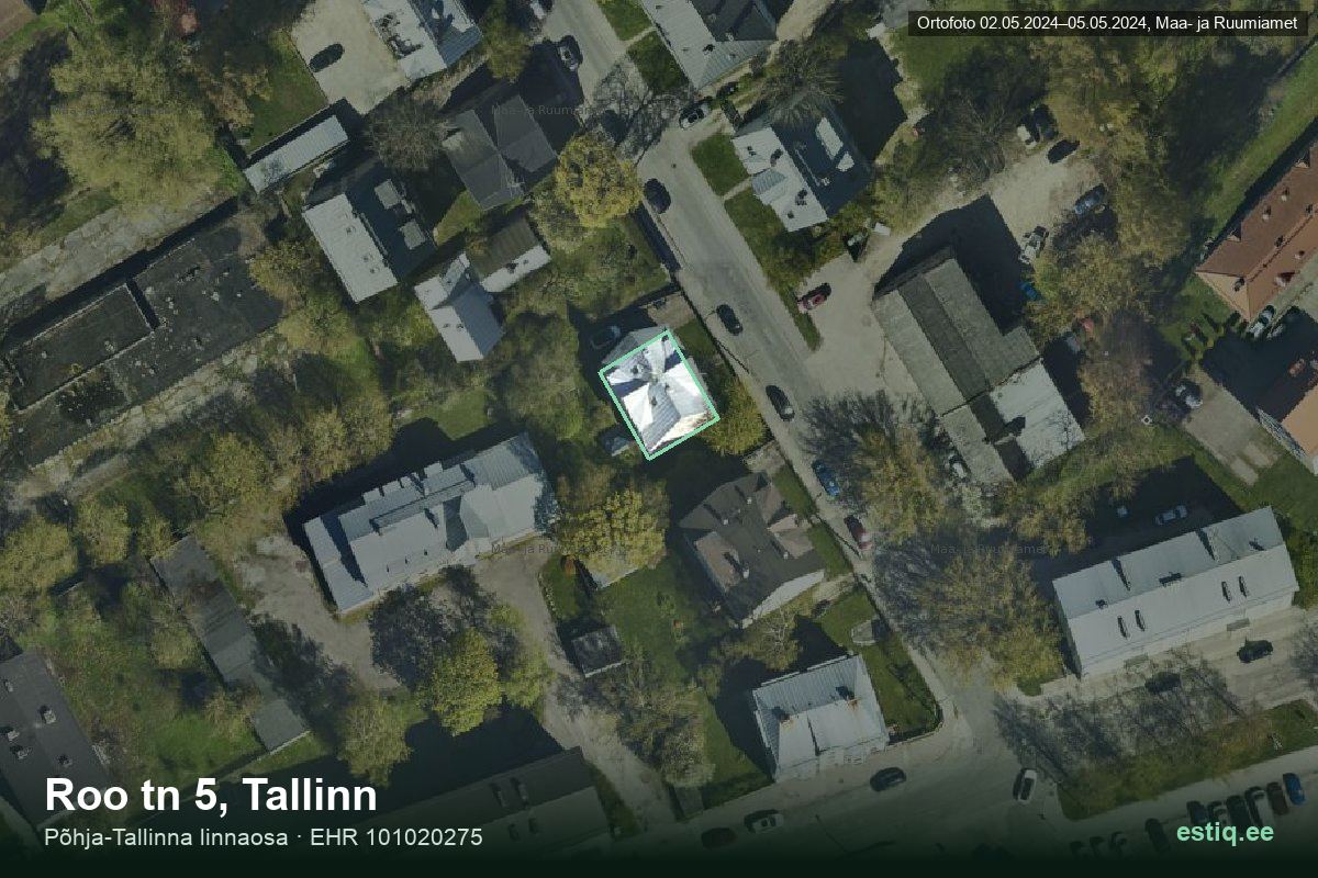 Roo tänav 5, Tallinn – ilmakuva rakennuksesta, ääriviiva rakennusrekisteristä (EHR)