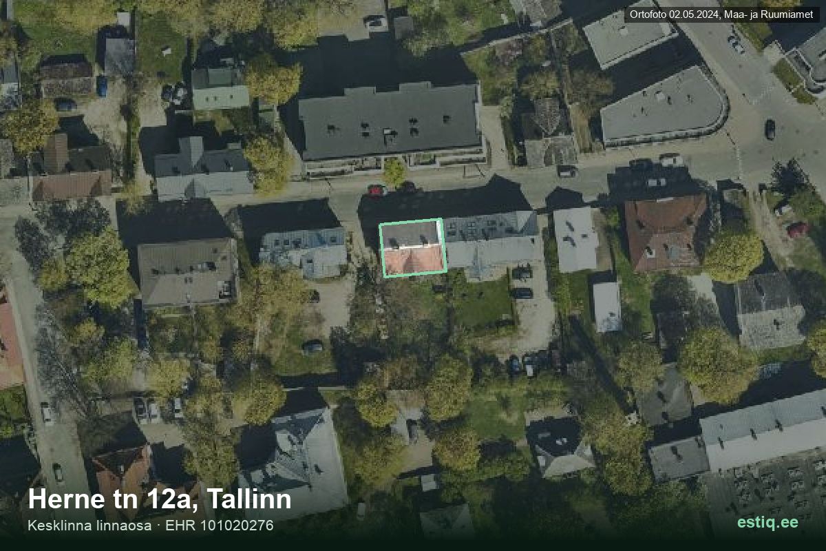 Herne tänav 12a, Tallinn – hoone aerofoto, kontuur ehitisregistri (EHR) andmetest