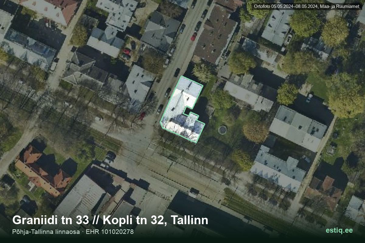 Kopli tänav 32, Tallinn – hoone aerofoto, kontuur ehitisregistri (EHR) andmetest