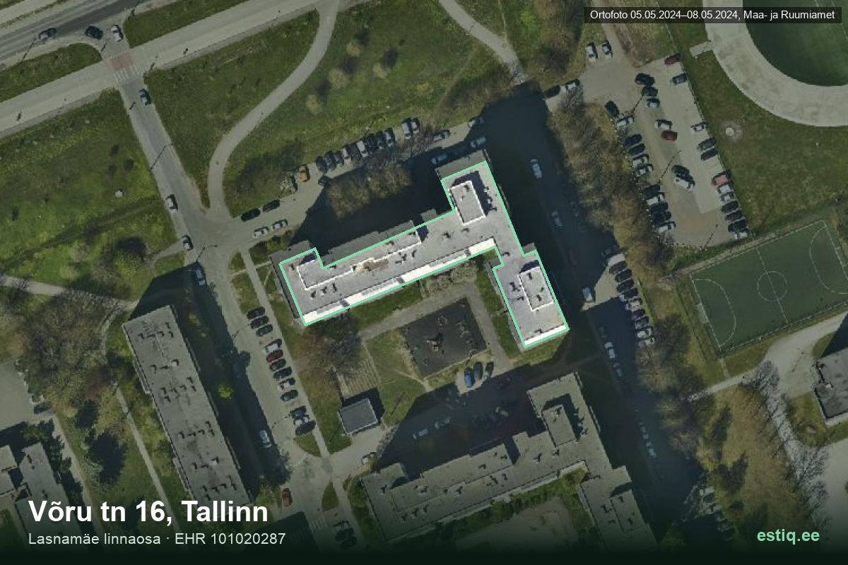 Võru tänav 16, Tallinn – hoone aerofoto, kontuur ehitisregistri (EHR) andmetest