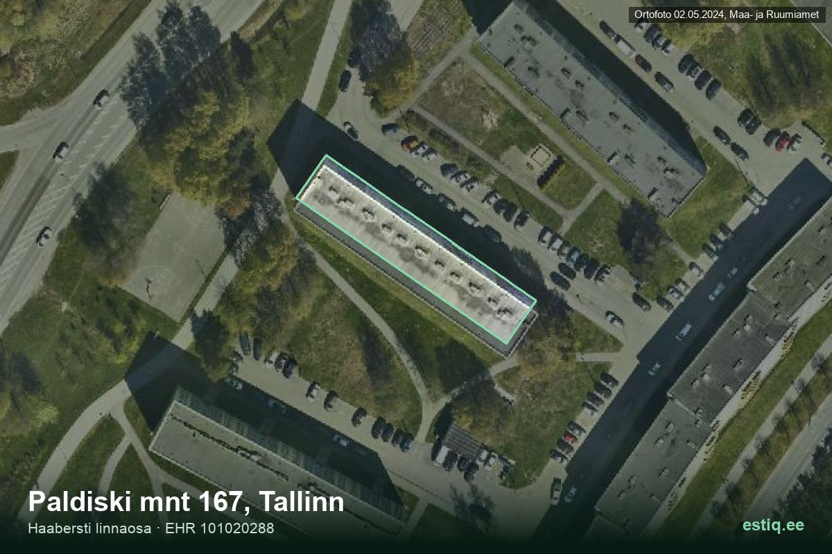 Paldiski mnt 167, Tallinn – hoone aerofoto, kontuur ehitisregistri (EHR) andmetest