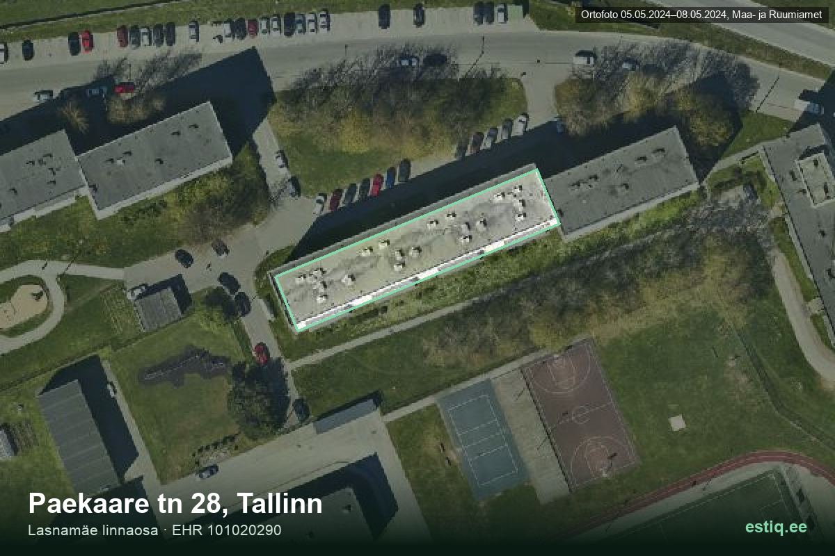 Paekaare tänav 28, Tallinn – hoone aerofoto, kontuur ehitisregistri (EHR) andmetest