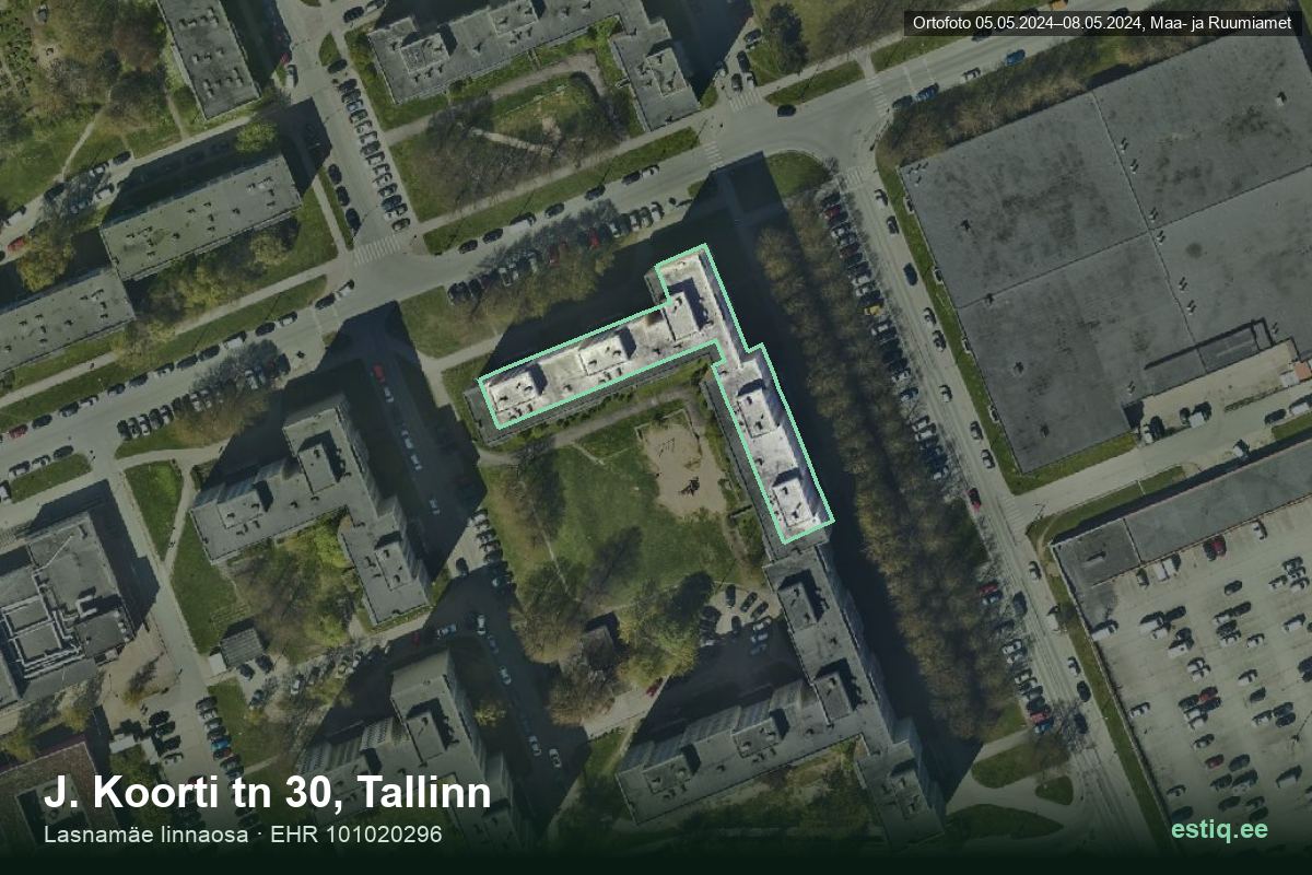 J. Koorti tänav 30, Tallinn – hoone aerofoto, kontuur ehitisregistri (EHR) andmetest