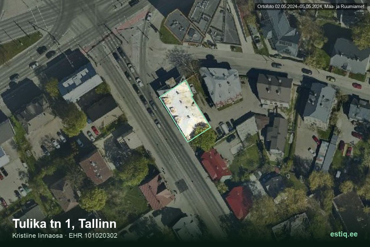 Tulika tänav 1, Tallinn – hoone aerofoto, kontuur ehitisregistri (EHR) andmetest