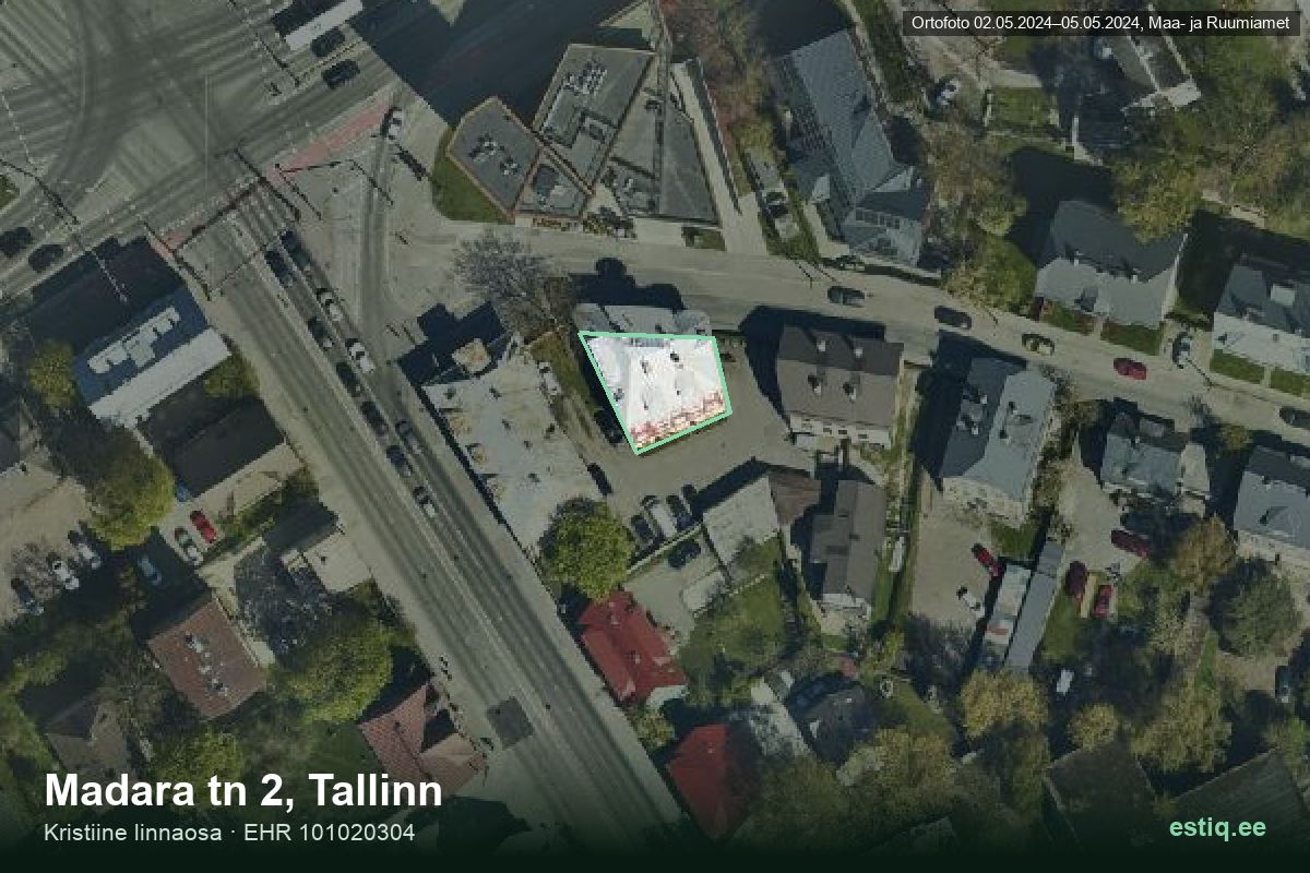 Madara tänav 2, Tallinn – ilmakuva rakennuksesta, ääriviiva rakennusrekisteristä (EHR)