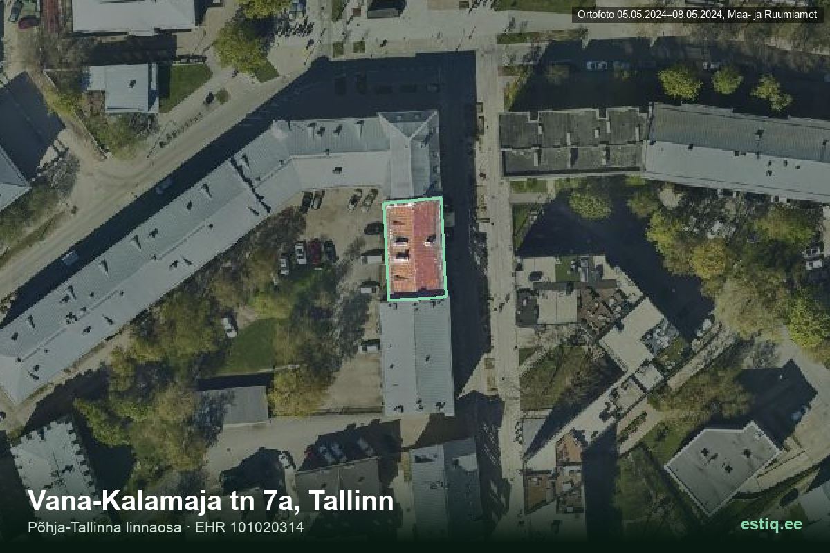 Vana-Kalamaja tänav 7a, Tallinn – hoone aerofoto, kontuur ehitisregistri (EHR) andmetest