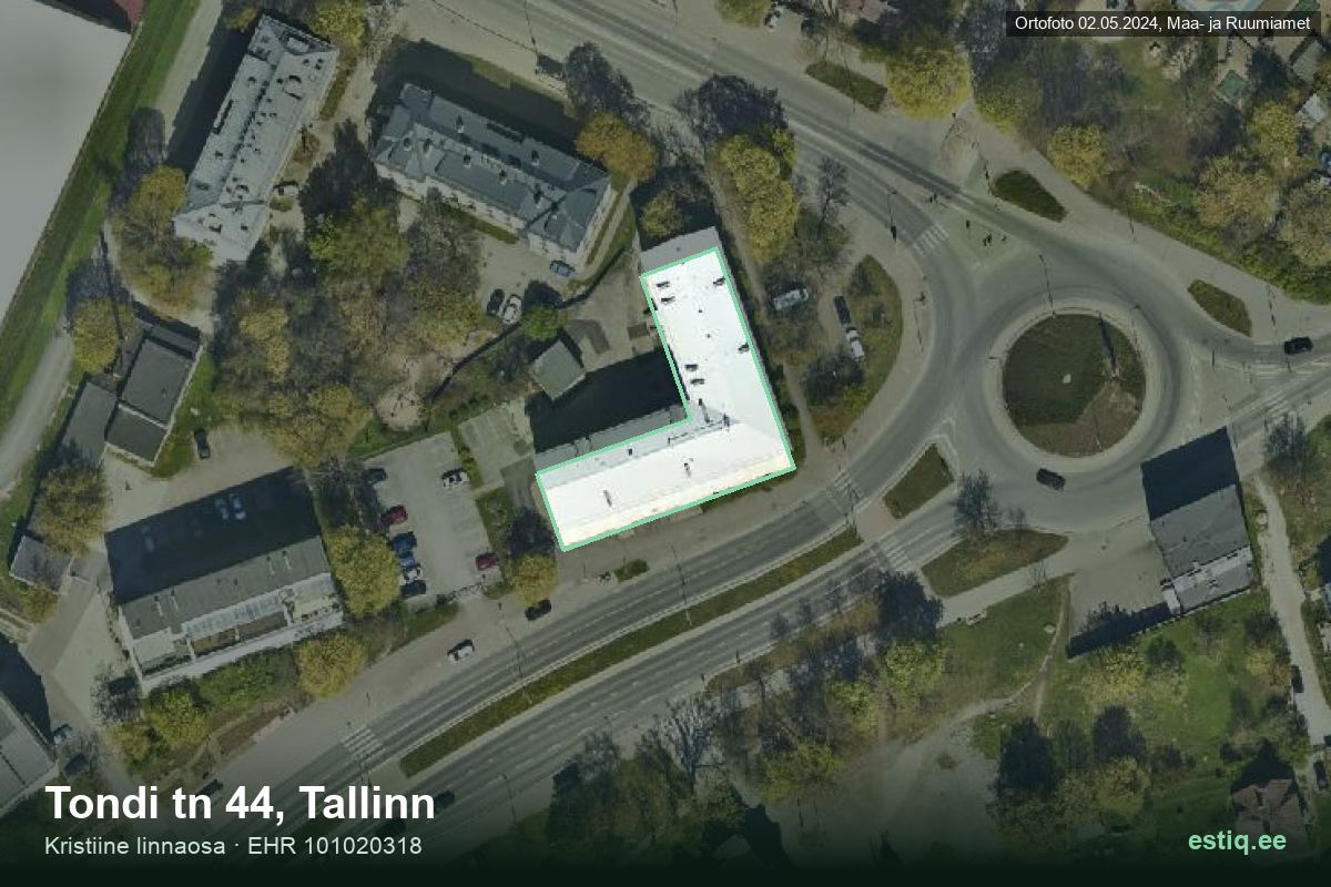 Tondi tänav 44, Tallinn – hoone aerofoto, kontuur ehitisregistri (EHR) andmetest