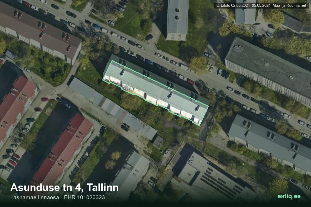 Asunduse tänav 4, Tallinn – hoone aerofoto, kontuur ehitisregistri (EHR) andmetest