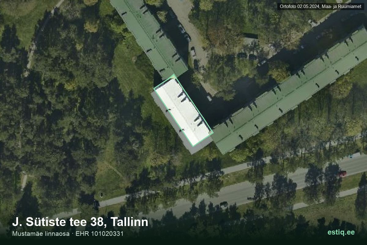 J. Sütiste tee 38, Tallinn – hoone aerofoto, kontuur ehitisregistri (EHR) andmetest