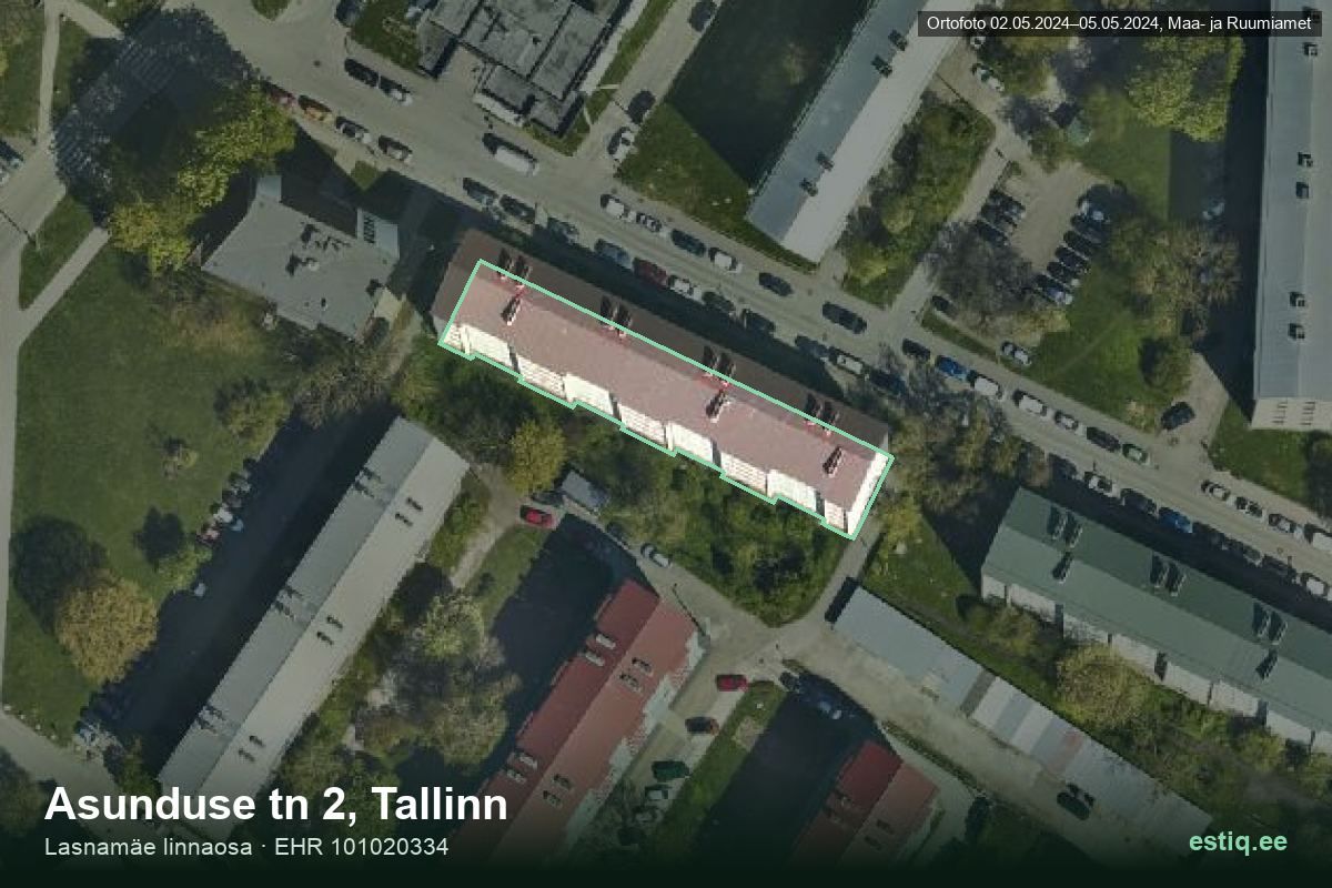 Asunduse tänav 2, Tallinn – hoone aerofoto, kontuur ehitisregistri (EHR) andmetest
