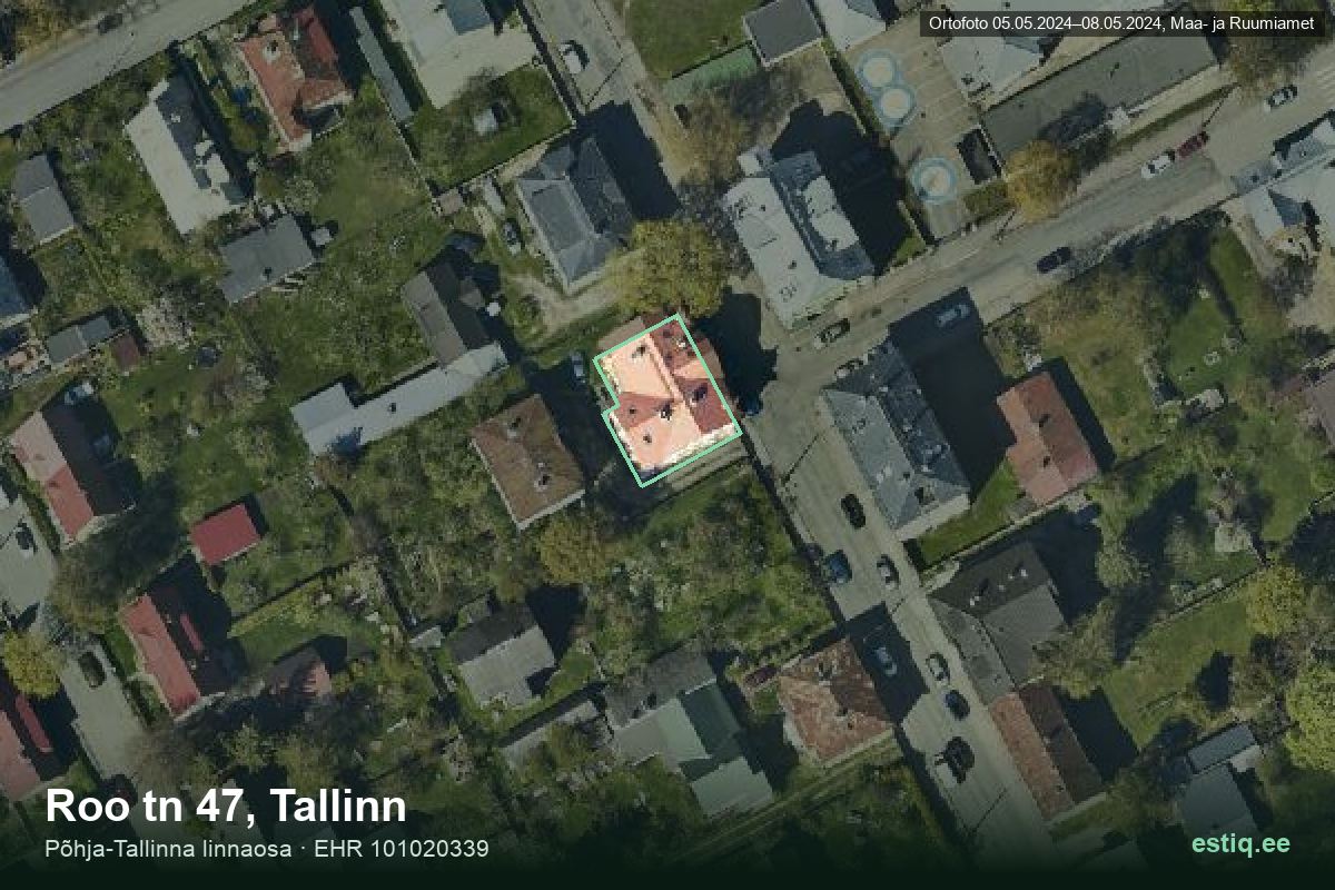 Roo tänav 47, Tallinn – ilmakuva rakennuksesta, ääriviiva rakennusrekisteristä (EHR)