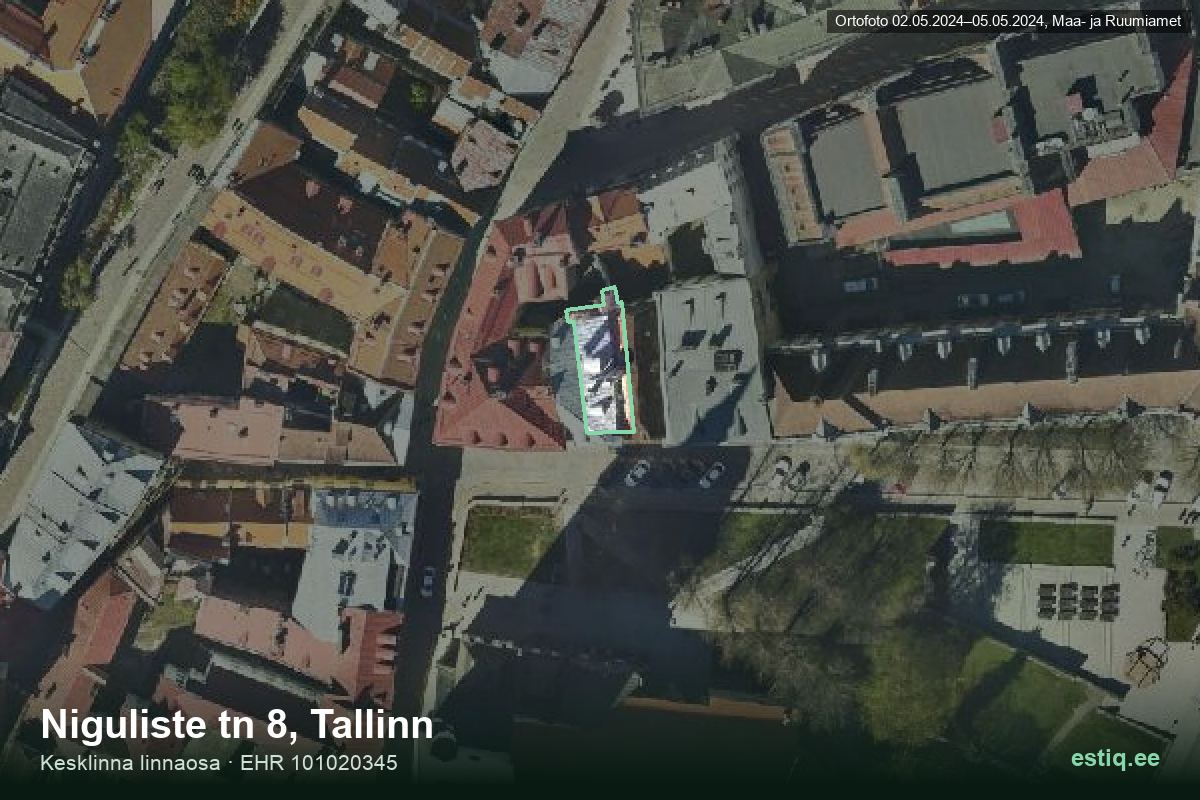 Niguliste tänav 8, Tallinn – hoone aerofoto, kontuur ehitisregistri (EHR) andmetest