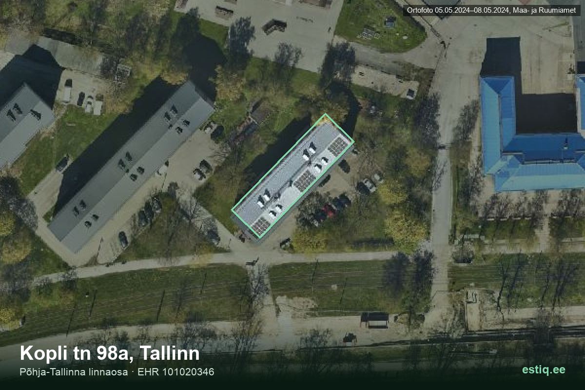 Kopli tänav 98a, Tallinn – aerial photo of the building, outline from the Building Register (EHR)