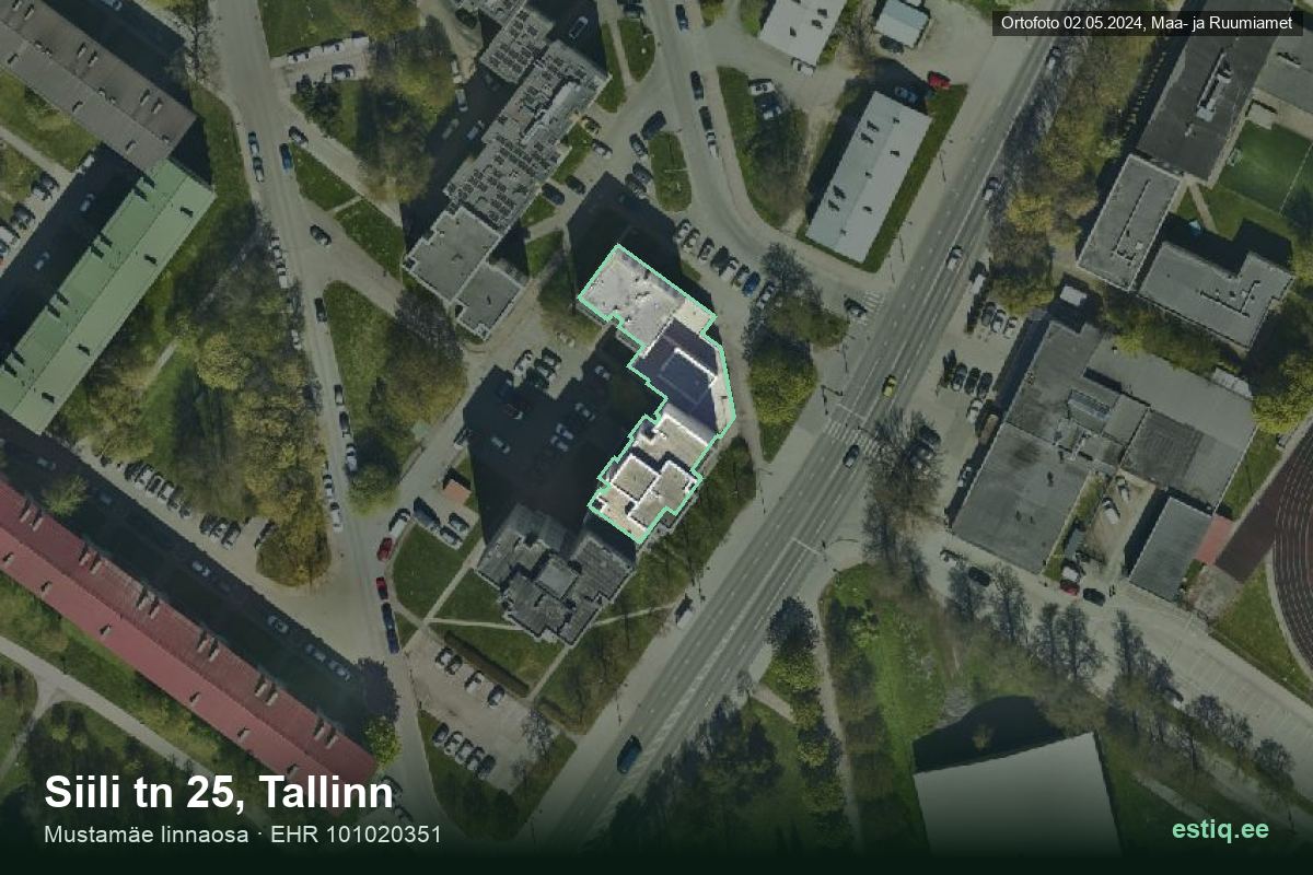 Siili tänav 25, Tallinn – hoone aerofoto, kontuur ehitisregistri (EHR) andmetest