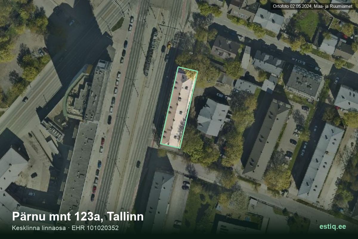 Pärnu mnt 123a, Tallinn – hoone aerofoto, kontuur ehitisregistri (EHR) andmetest