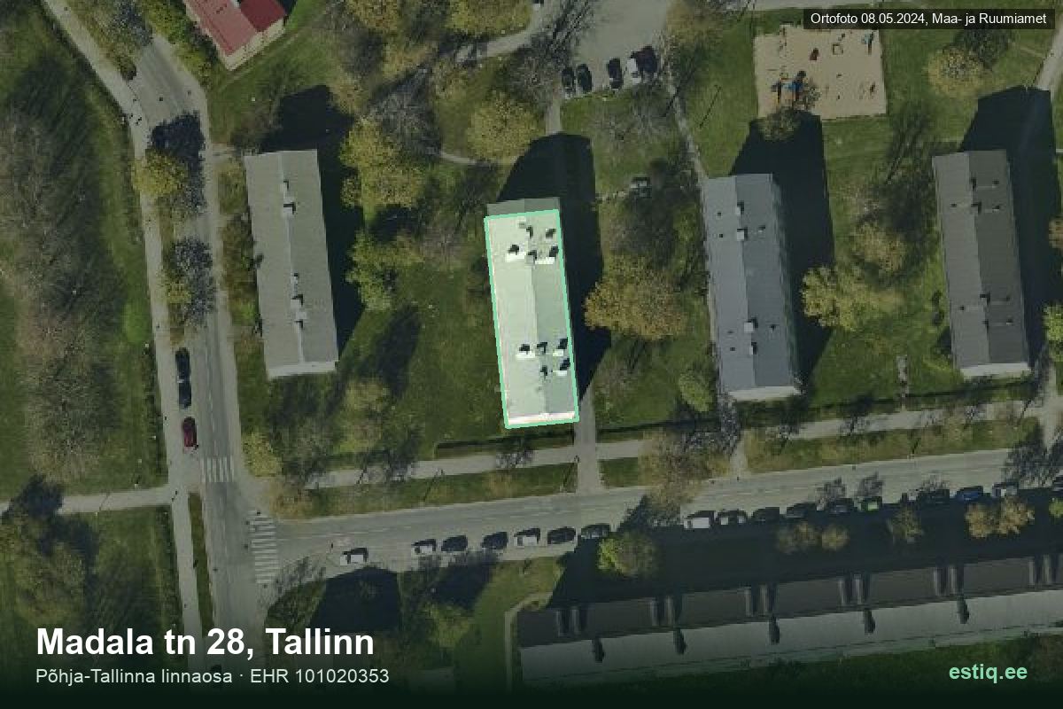 Madala tänav 28, Tallinn – hoone aerofoto, kontuur ehitisregistri (EHR) andmetest