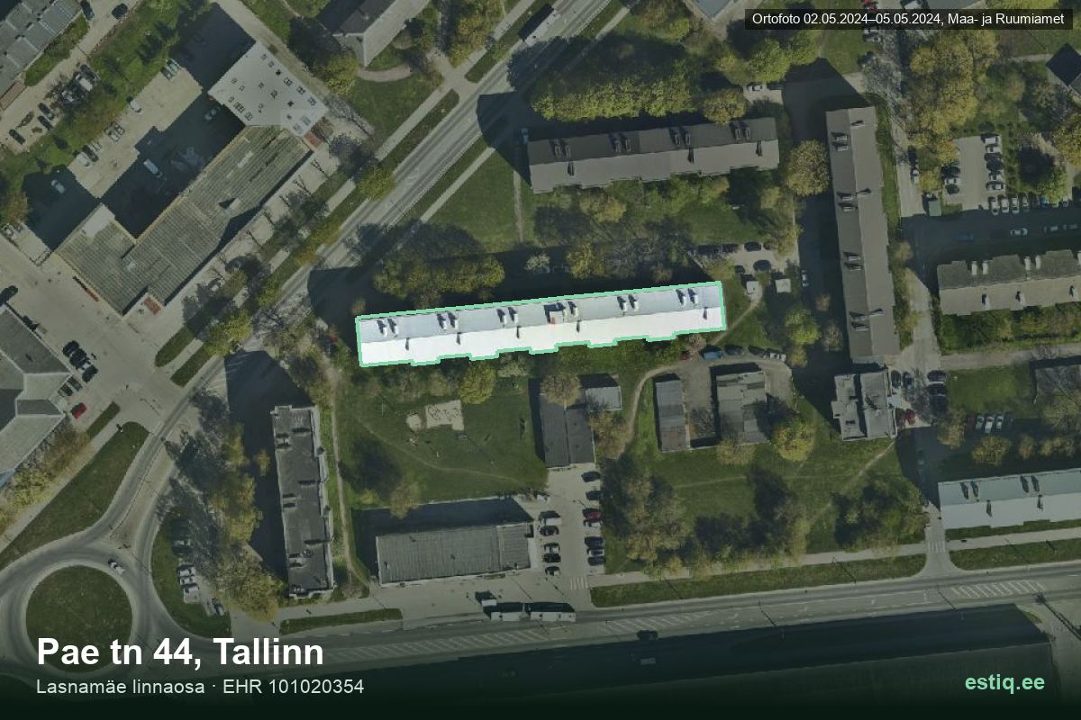 Pae tänav 44, Tallinn – hoone aerofoto, kontuur ehitisregistri (EHR) andmetest