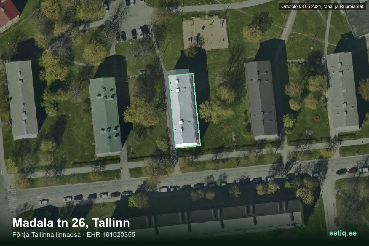 Madala tänav 26, Tallinn – hoone aerofoto, kontuur ehitisregistri (EHR) andmetest