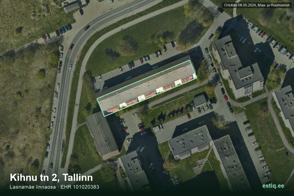 Kihnu tänav 2, Tallinn – hoone aerofoto, kontuur ehitisregistri (EHR) andmetest