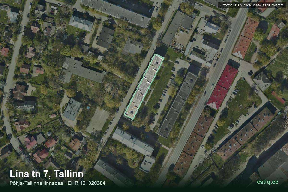Lina tänav 7, Tallinn – ilmakuva rakennuksesta, ääriviiva rakennusrekisteristä (EHR)