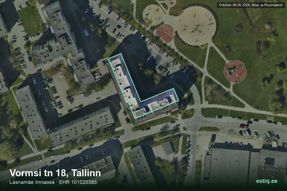 Vormsi tänav 18, Tallinn – ilmakuva rakennuksesta, ääriviiva rakennusrekisteristä (EHR)