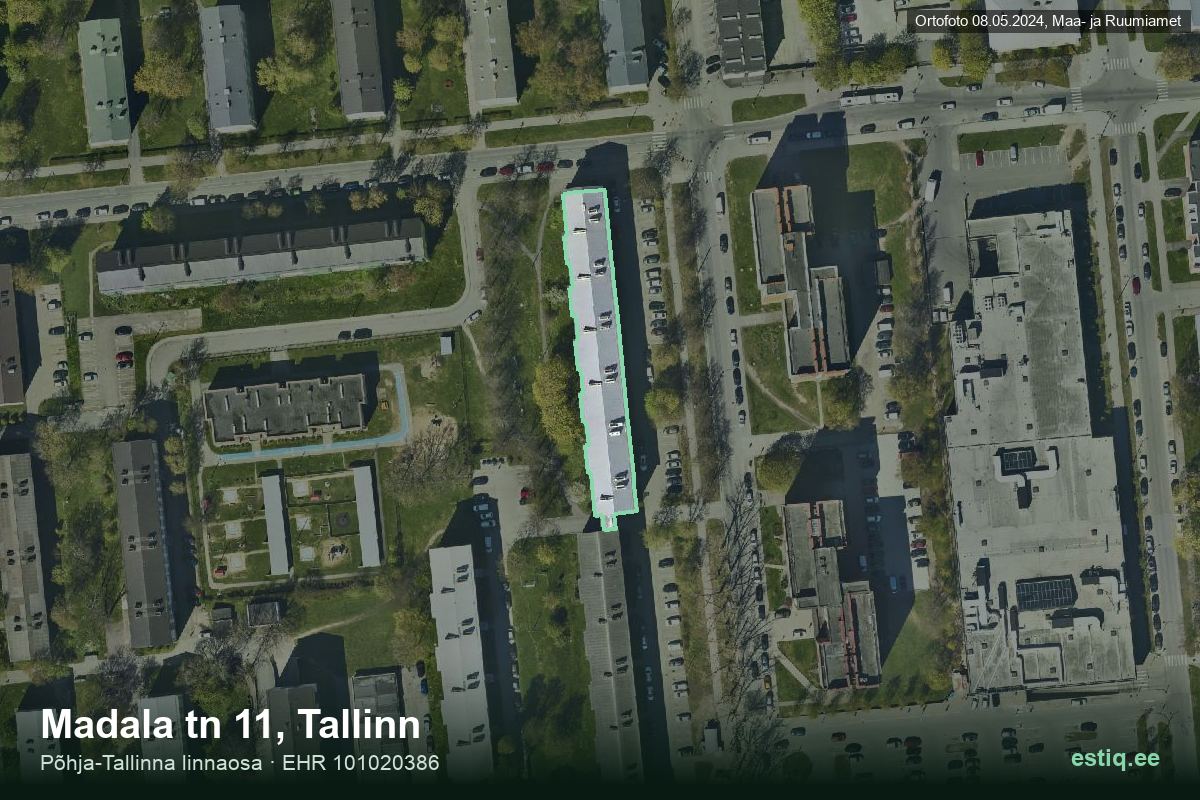 Madala tänav 11, Tallinn – hoone aerofoto, kontuur ehitisregistri (EHR) andmetest