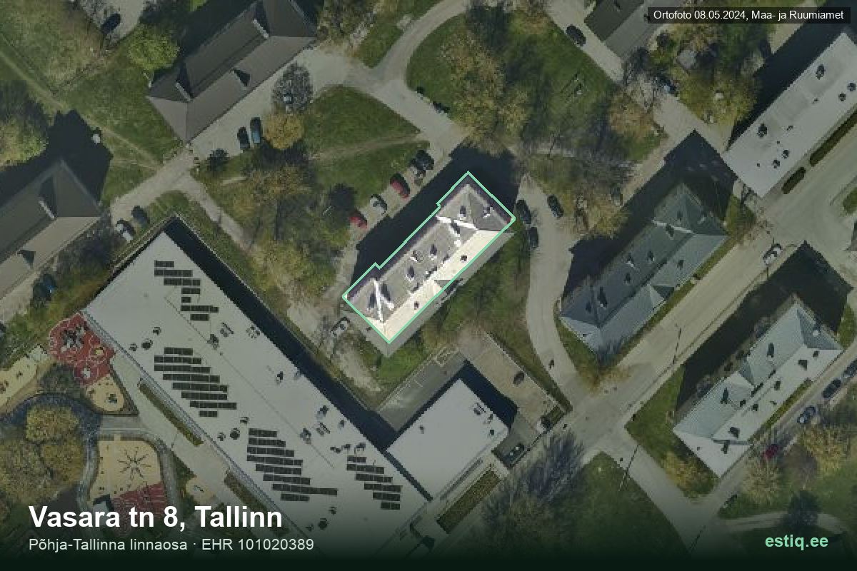 Vasara tänav 8, Tallinn – аэрофото дома, контур по данным регистра строений (EHR)