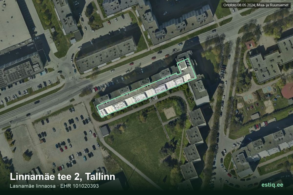 Linnamäe tee 2, Tallinn – hoone aerofoto, kontuur ehitisregistri (EHR) andmetest