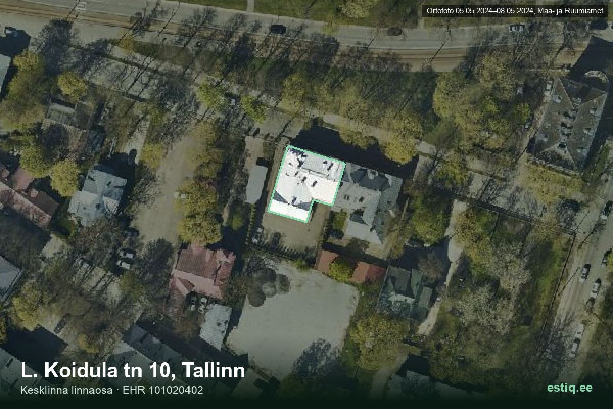 L. Koidula tänav 10, Tallinn – hoone aerofoto, kontuur ehitisregistri (EHR) andmetest