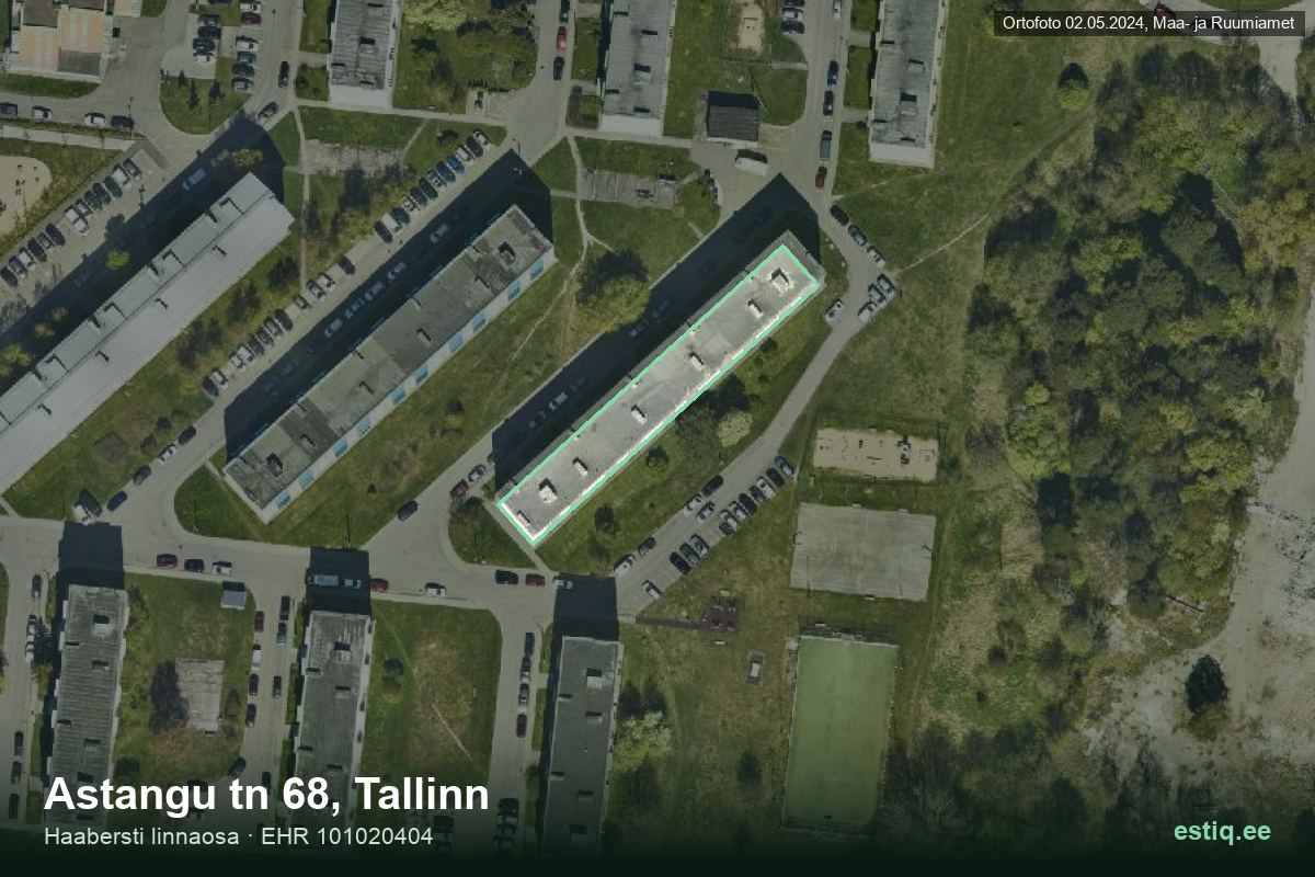 Astangu tänav 68, Tallinn – hoone aerofoto, kontuur ehitisregistri (EHR) andmetest