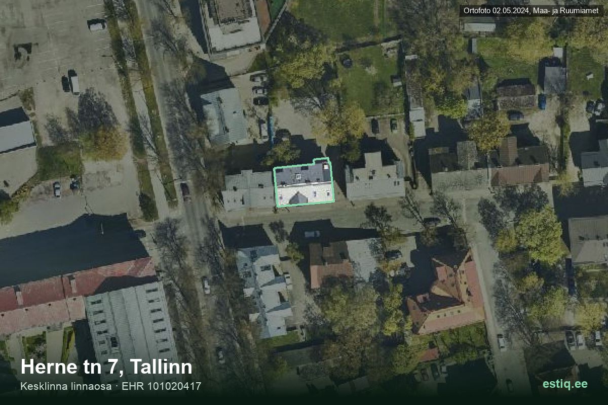 Herne tänav 7, Tallinn – ilmakuva rakennuksesta, ääriviiva rakennusrekisteristä (EHR)