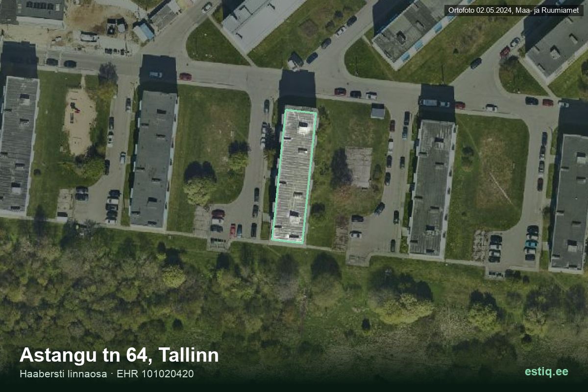 Astangu tänav 64, Tallinn – hoone aerofoto, kontuur ehitisregistri (EHR) andmetest