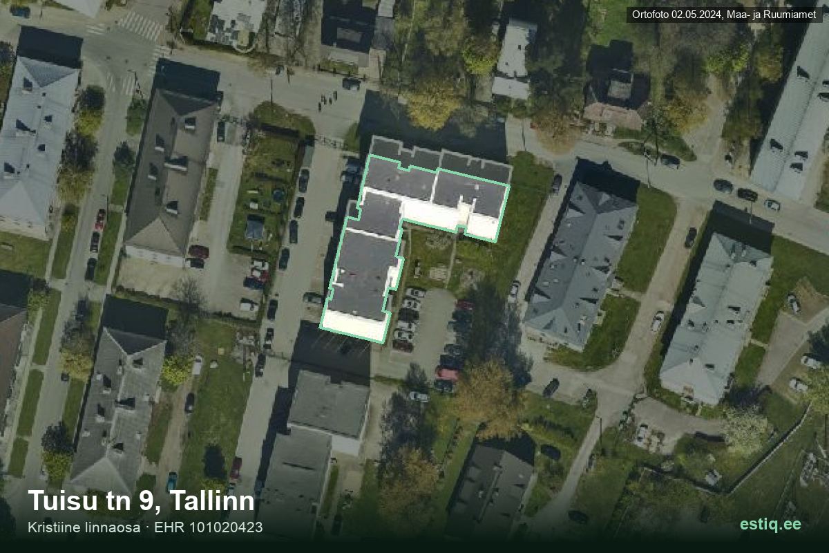 Tuisu tänav 9, Tallinn – hoone aerofoto, kontuur ehitisregistri (EHR) andmetest