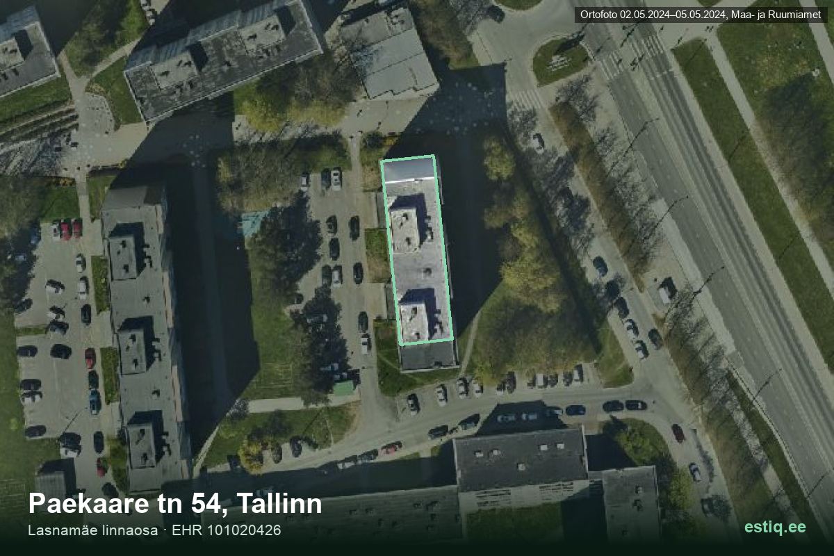Paekaare tänav 54, Tallinn – hoone aerofoto, kontuur ehitisregistri (EHR) andmetest