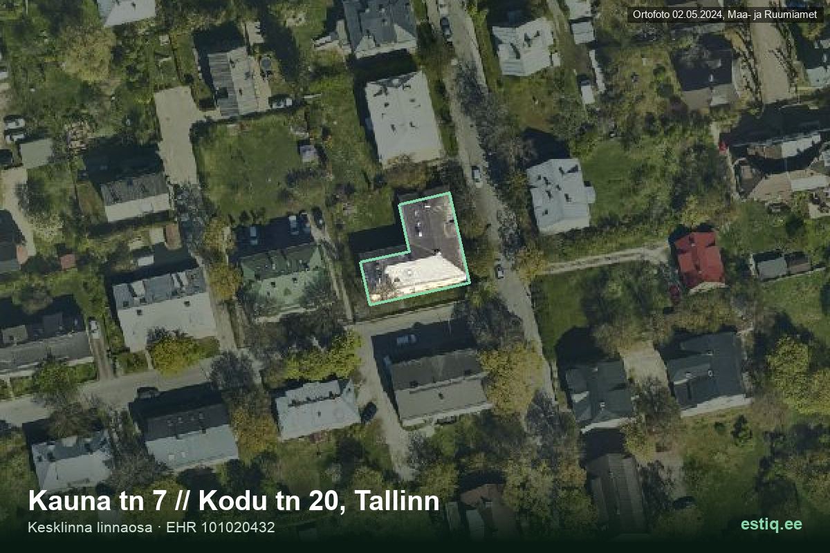 Kauna tänav 7, Tallinn – hoone aerofoto, kontuur ehitisregistri (EHR) andmetest