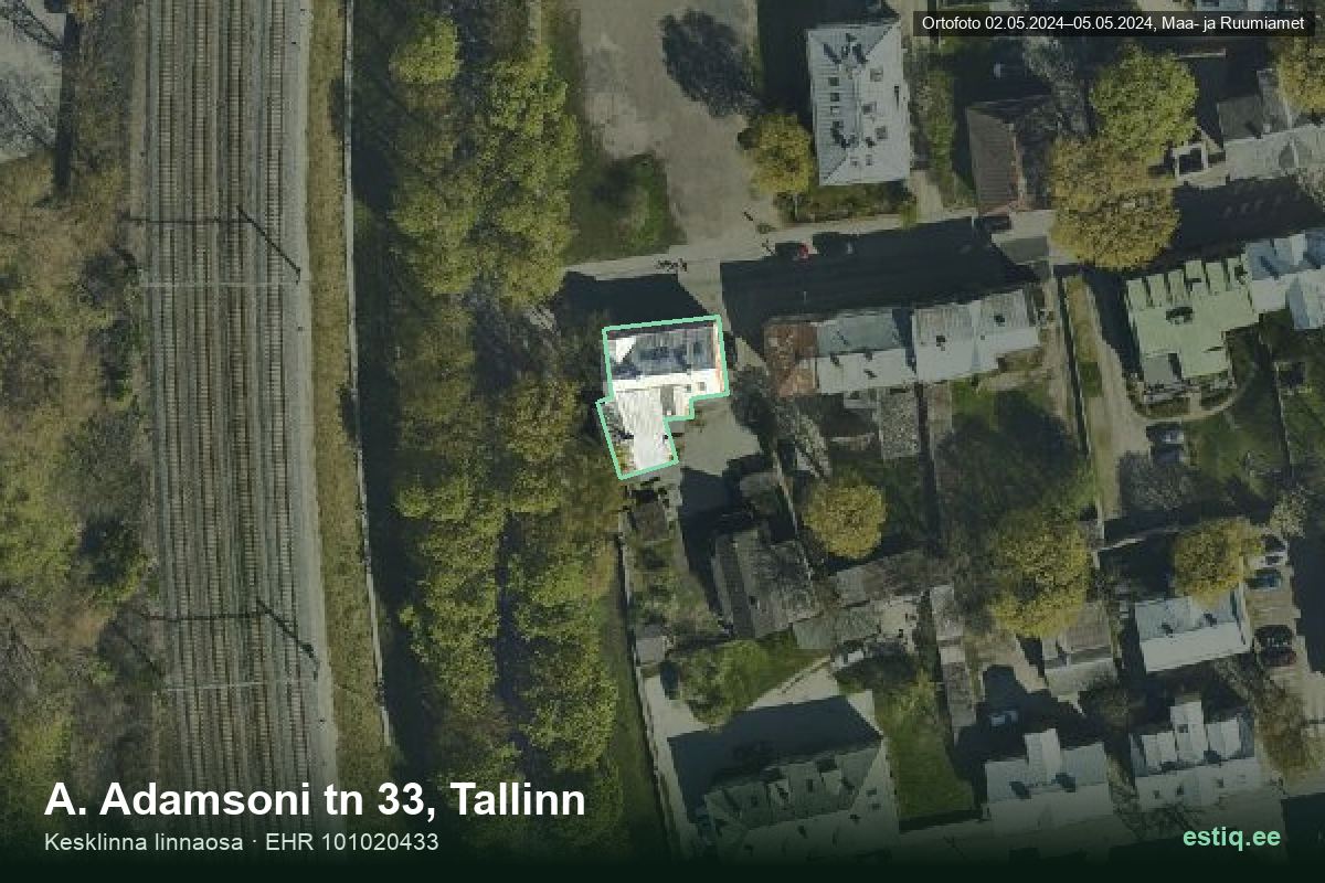 A. Adamsoni tänav 33, Tallinn – аэрофото дома, контур по данным регистра строений (EHR)