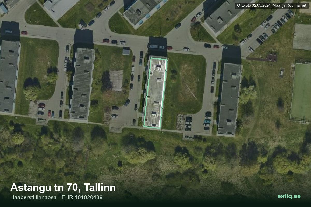 Astangu tänav 70, Tallinn – hoone aerofoto, kontuur ehitisregistri (EHR) andmetest